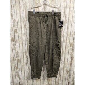 Helium London Women’s Olive Green Cargo Pants Elastic Ankle Drawstring 1X NWT